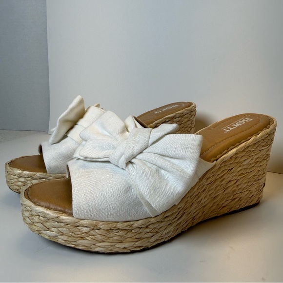 Børn Adalia Raffia Platform Wedge Sandals Ivory Bow Womens Size 9M - Picture 2 of 12